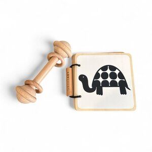 Lovevery Wooden Book From The Looker Montessori Play Infant Toy & Wooden Rattle